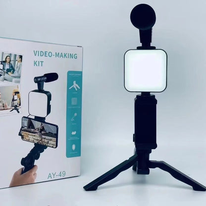 Tripod, LED Light, Microphone, and Phone Holder